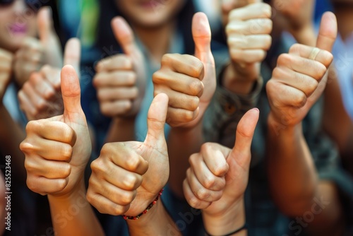 Hands Thumbs Up. Group of People in Casual Attire Celebrating Success