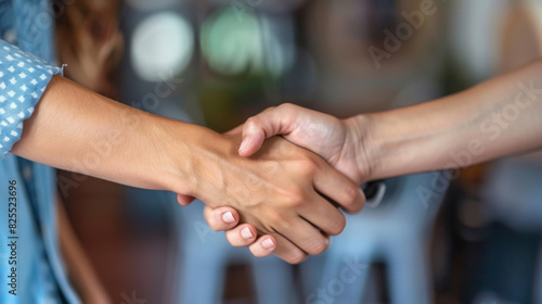 Two professionals engage in a firm handshake  symbolizing agreement or partnership