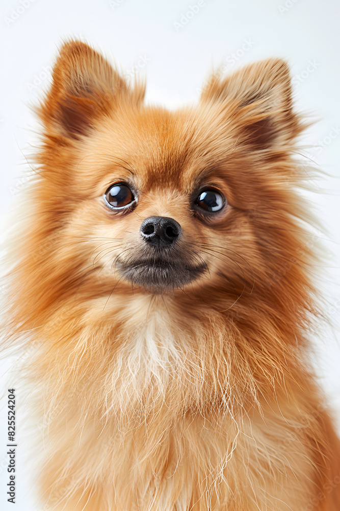 Studio portrait photo of a Pomeranian Spitz on a white background. Close-up, frontal view Studio portrait photo of a Pomeranian Spitz on a white background. Close-up, frontal view