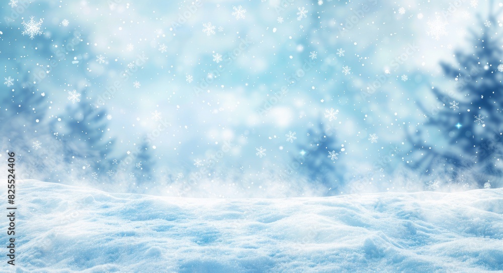Naklejka premium Snow Scene Background. Winter Landscape with Christmas Snow in Cold Blue Season
