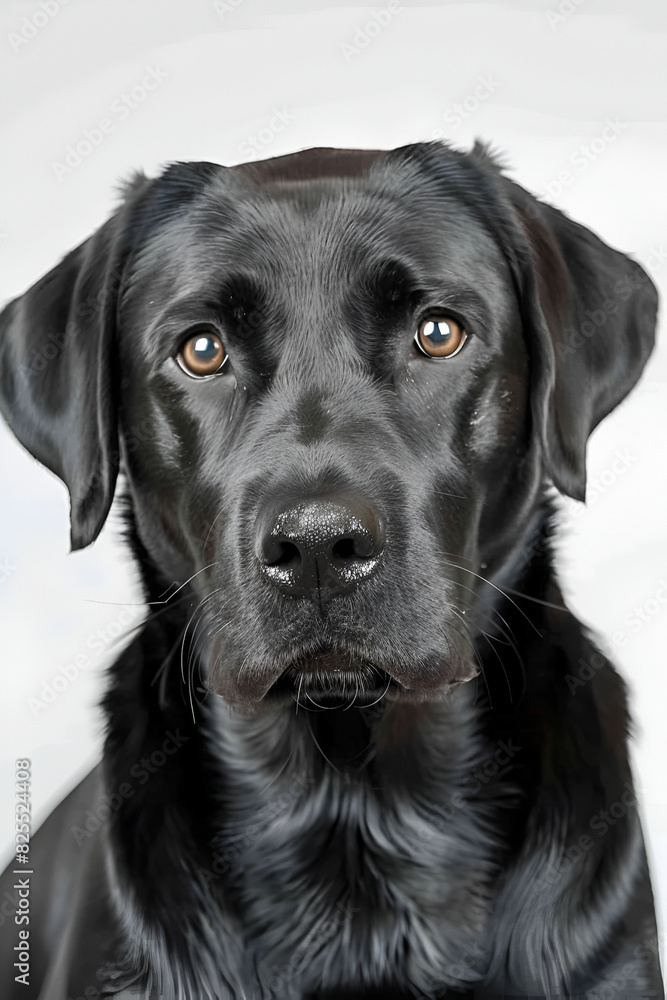 Studio portrait photo of a black Labrador Retriever on a white background. Close-up Studio portrait photo of a black Labrador Retriever on a white background. Close-up