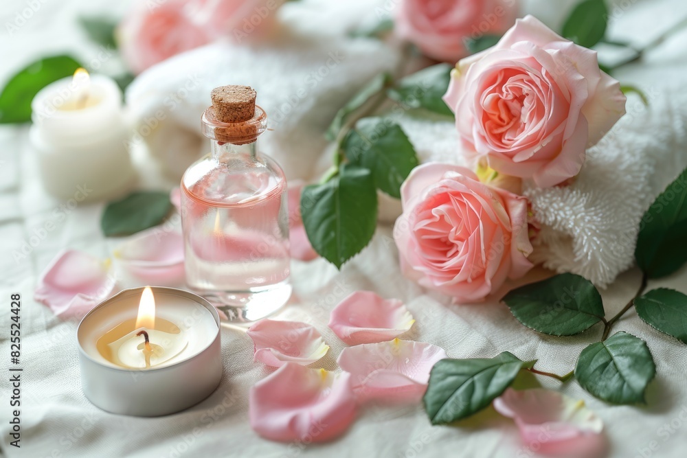 Spa Floral. Herbal Aromatherapy with Pure Organic Rose Oil and Pink Flowers Extract