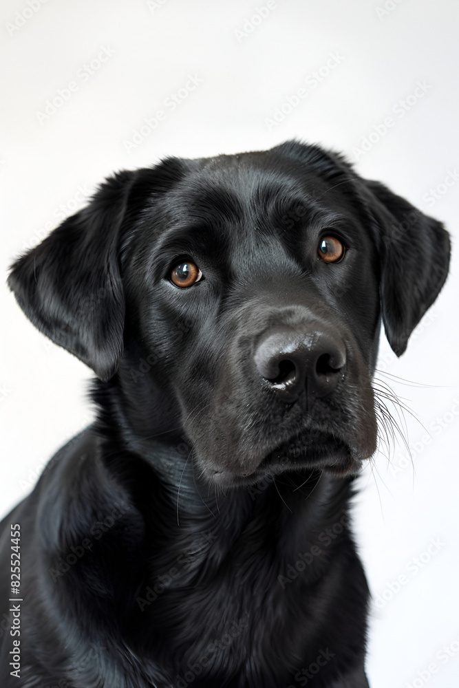 Studio portrait photo of a black Labrador Retriever on a white background. Close-up Studio portrait photo of a black Labrador Retriever on a white background. Close-up