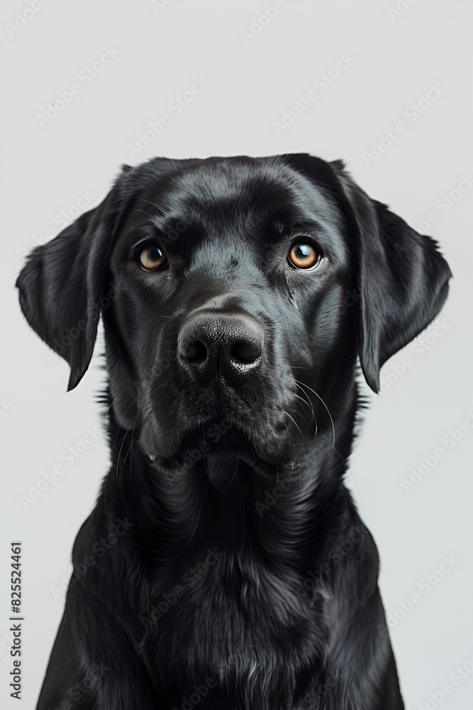 Studio portrait photo of a black Labrador Retriever on a white background. Close-up Studio portrait photo of a black Labrador Retriever on a white background. Close-up
