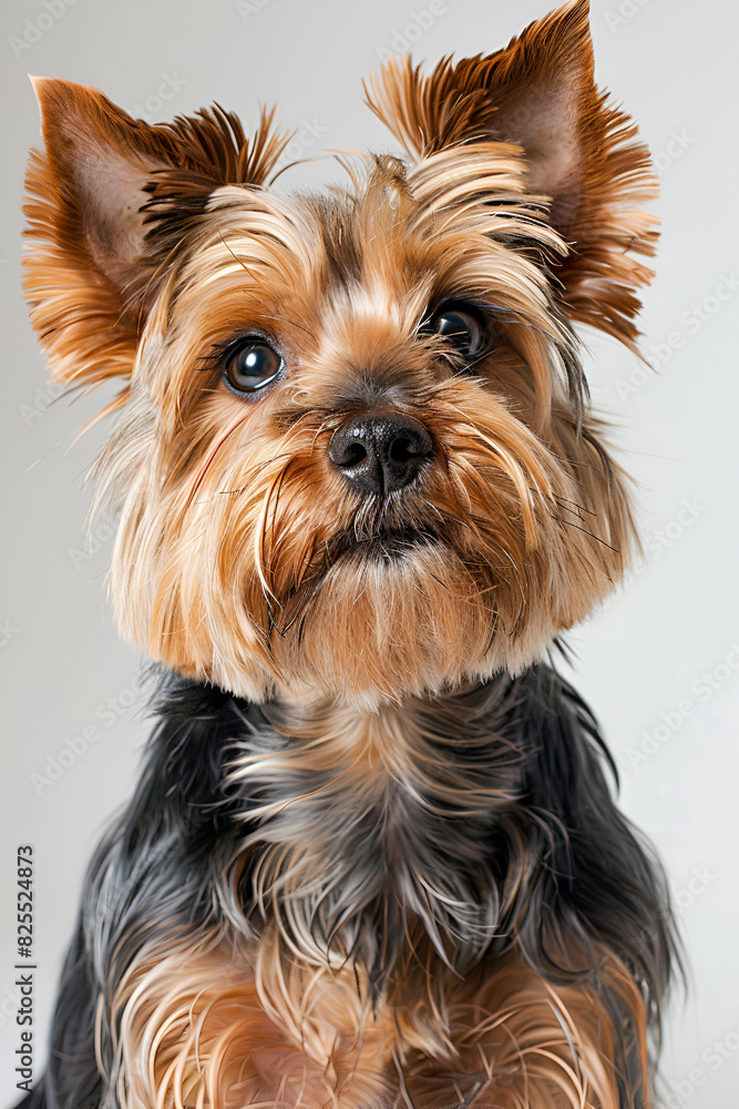 Studio portrait photo of a Yorkshire terrier on a white background. Close-up, full-face Studio portrait photo of a Yorkshire terrier on a white background. Close-up, full-face