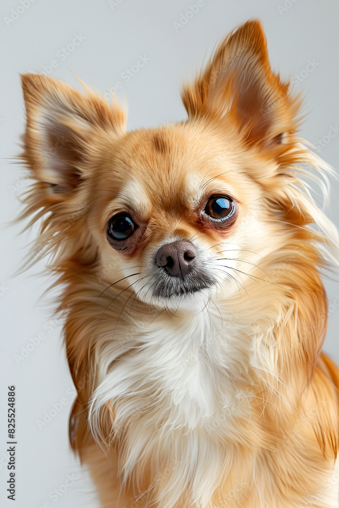 Fototapeta premium Studio portrait photo of a Chihuahua on a white background. Close-up, full-face.