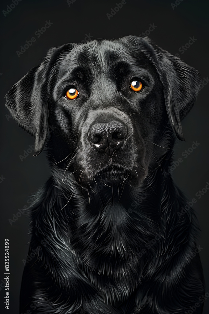 Studio portrait photo of a black Labrador Retriever on a black background. Close-up, full-face Studio portrait photo of a black Labrador Retriever on a black background. Close-up, full-face
