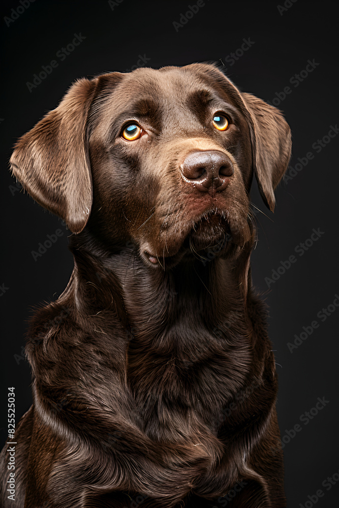 Studio portrait photo of a brown Labrador Retriever on a black background. Close-up, full-face Studio portrait photo of a brown Labrador Retriever on a black background. Close-up, full-face
