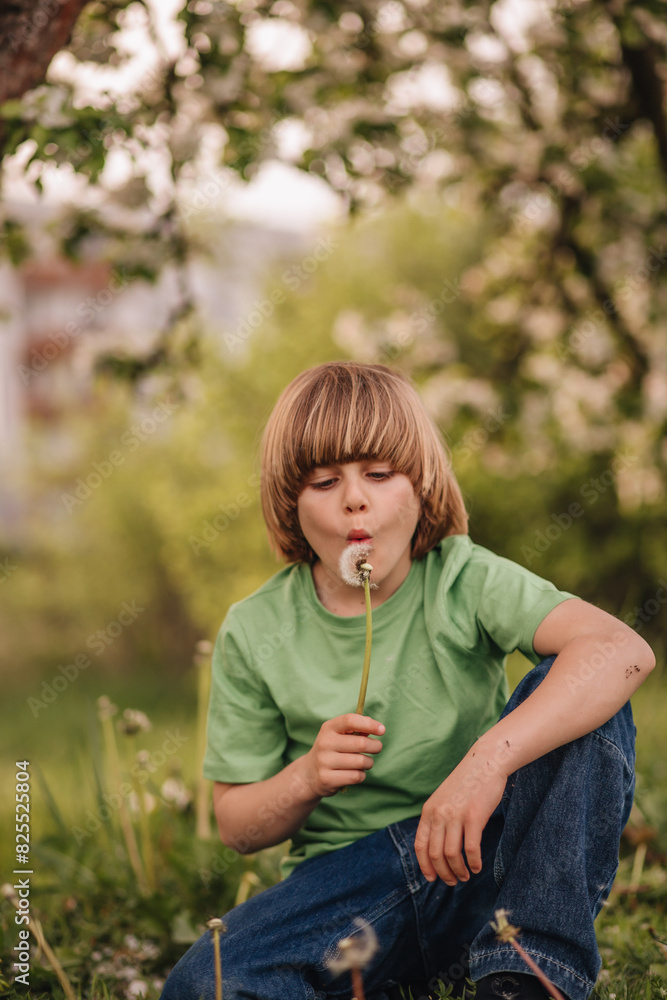 portrait of a child playing in an apple orchard in spring portrait of a child playing in an apple orchard in spring