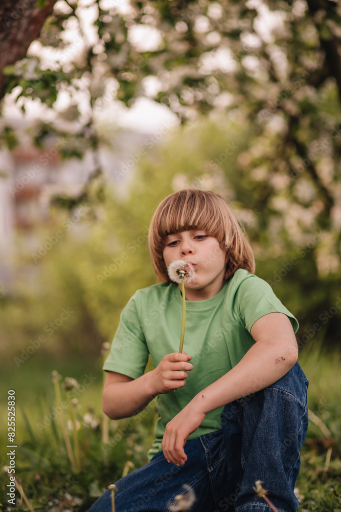 portrait of a child playing in an apple orchard in spring portrait of a child playing in an apple orchard in spring