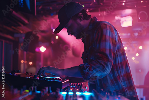 Guy DJ at the console in a club