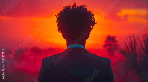 Silhouette of a Person Standing in Front of a Sunset with a Blurry Background