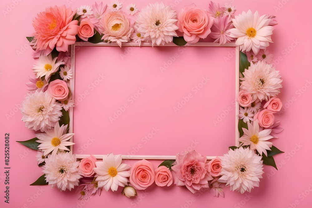 a frame made of various flowers a frame made of various flowers