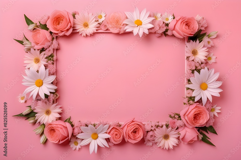 a frame made of various flowers