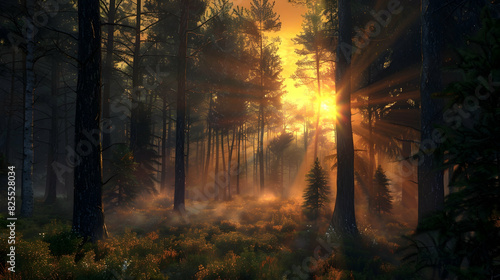 sunset in the forest realistic hyperrealistic