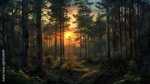 sunset in the forest realistic hyperrealistic © Nabeel