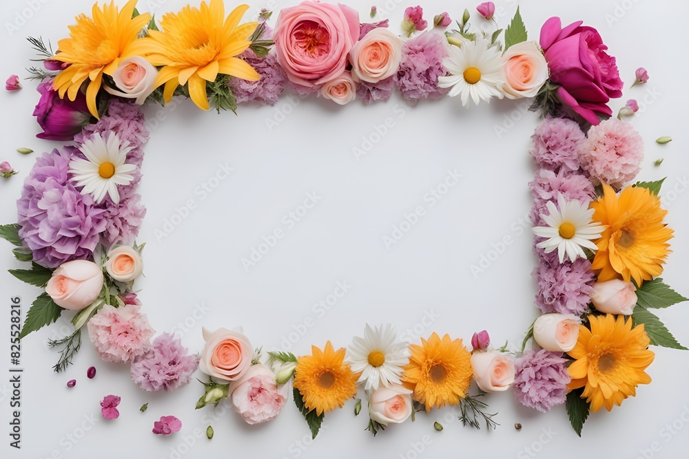 Fototapeta premium a frame made of various flowers