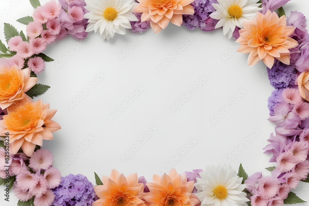 a frame made of various flowers a frame made of various flowers