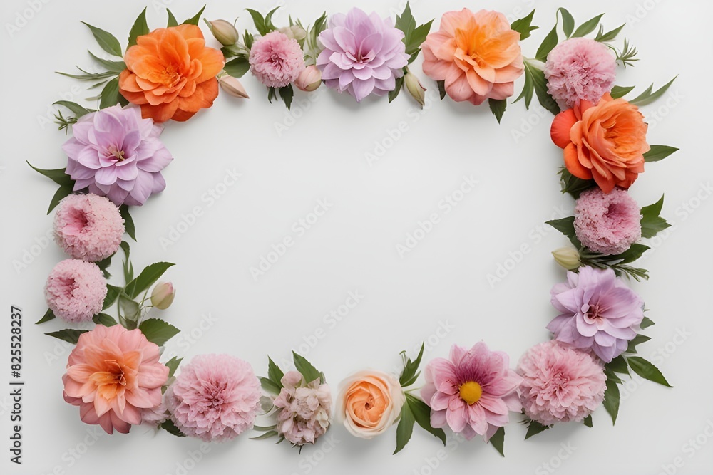 a frame made of various flowers a frame made of various flowers