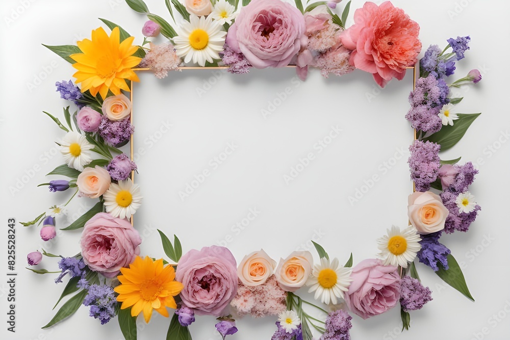 a frame made of various flowers a frame made of various flowers