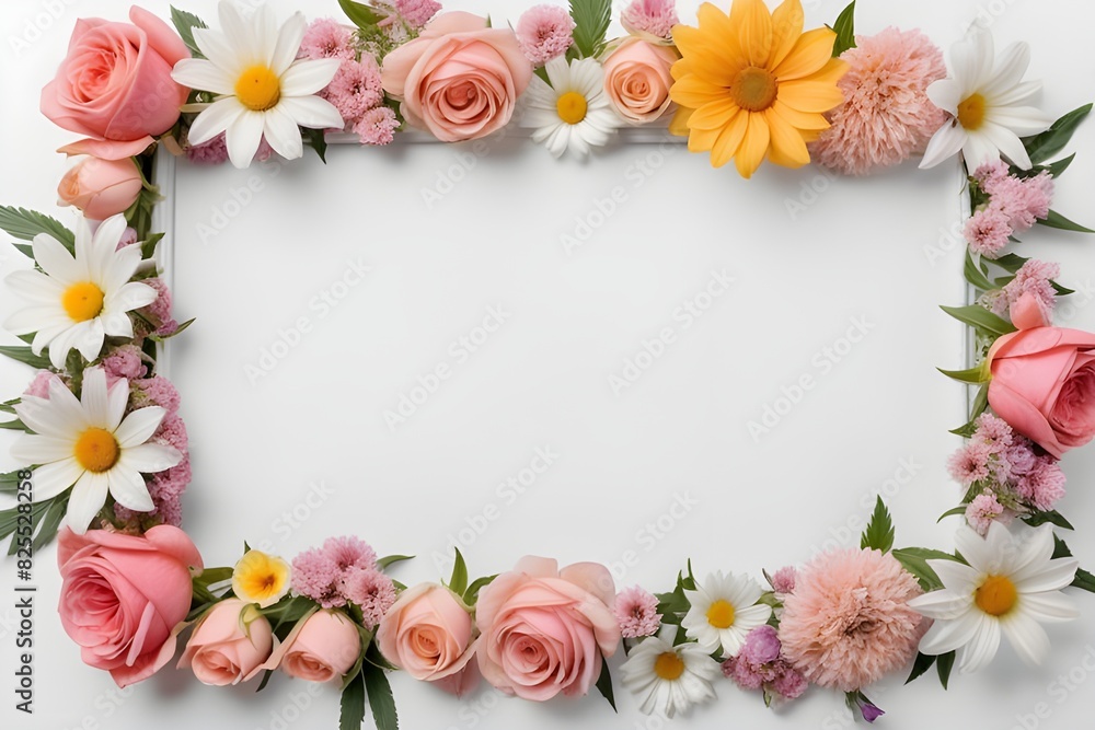 a frame made of various flowers a frame made of various flowers