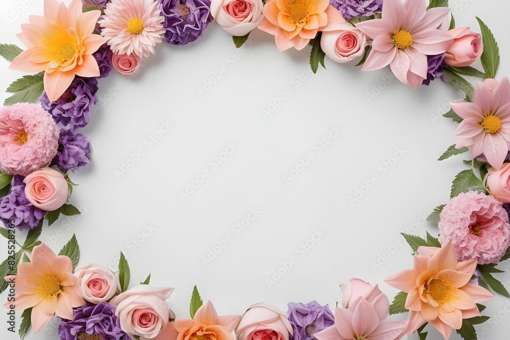 a frame made of various flowers a frame made of various flowers