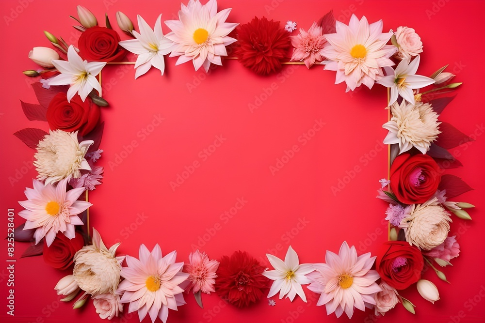 a frame made of various flowers a frame made of various flowers