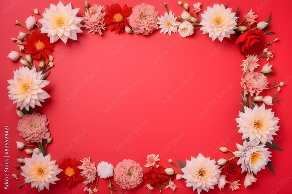 a frame made of various flowers a frame made of various flowers
