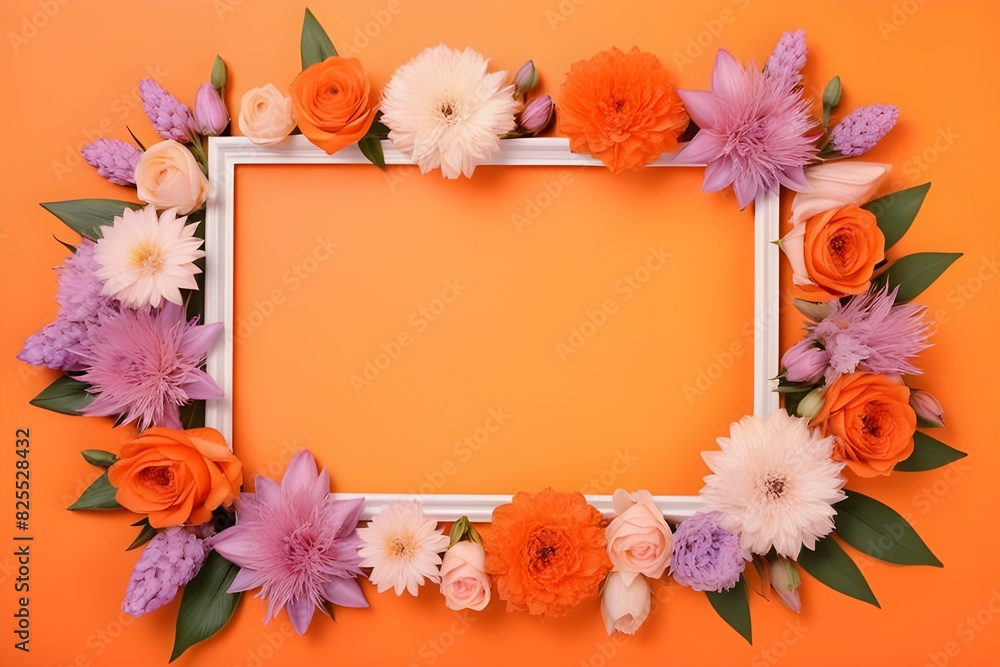 a frame made of various flowers a frame made of various flowers