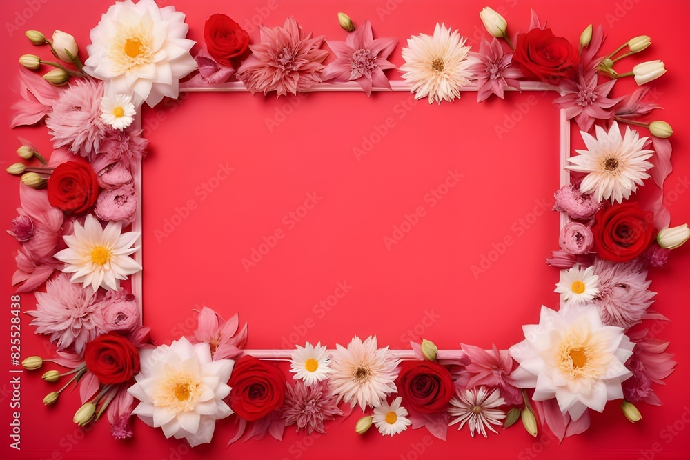 a frame made of various flowers a frame made of various flowers