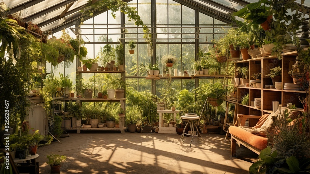 A photo of a well-organized greenhouse filled with plant