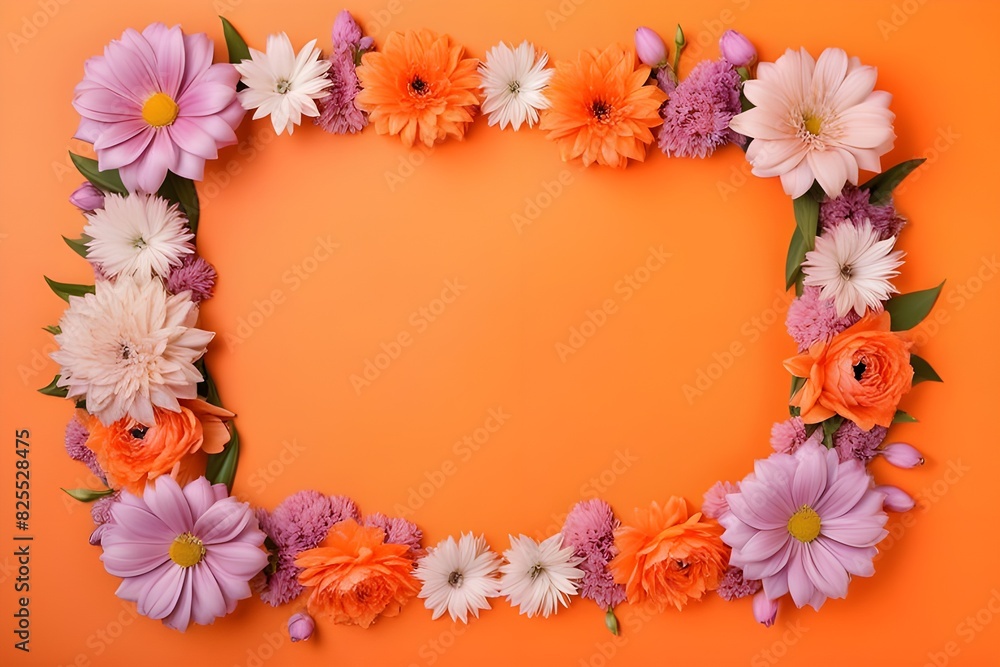 a frame made of various flowers a frame made of various flowers