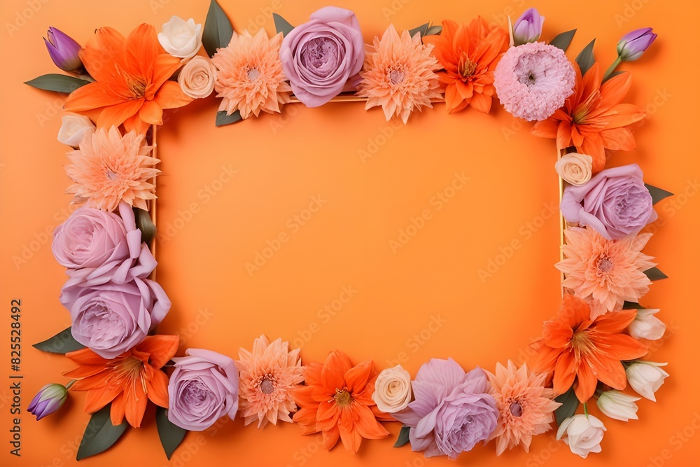 a frame made of various flowers a frame made of various flowers