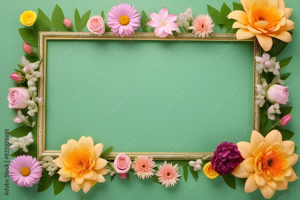 a frame made of various flowers a frame made of various flowers