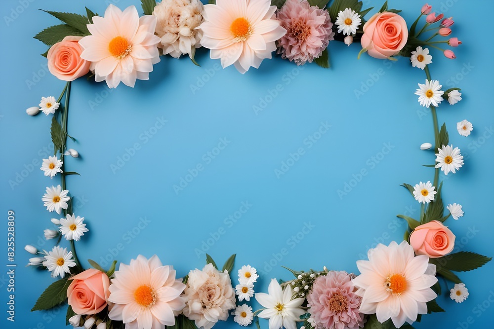 a frame made of various flowers a frame made of various flowers
