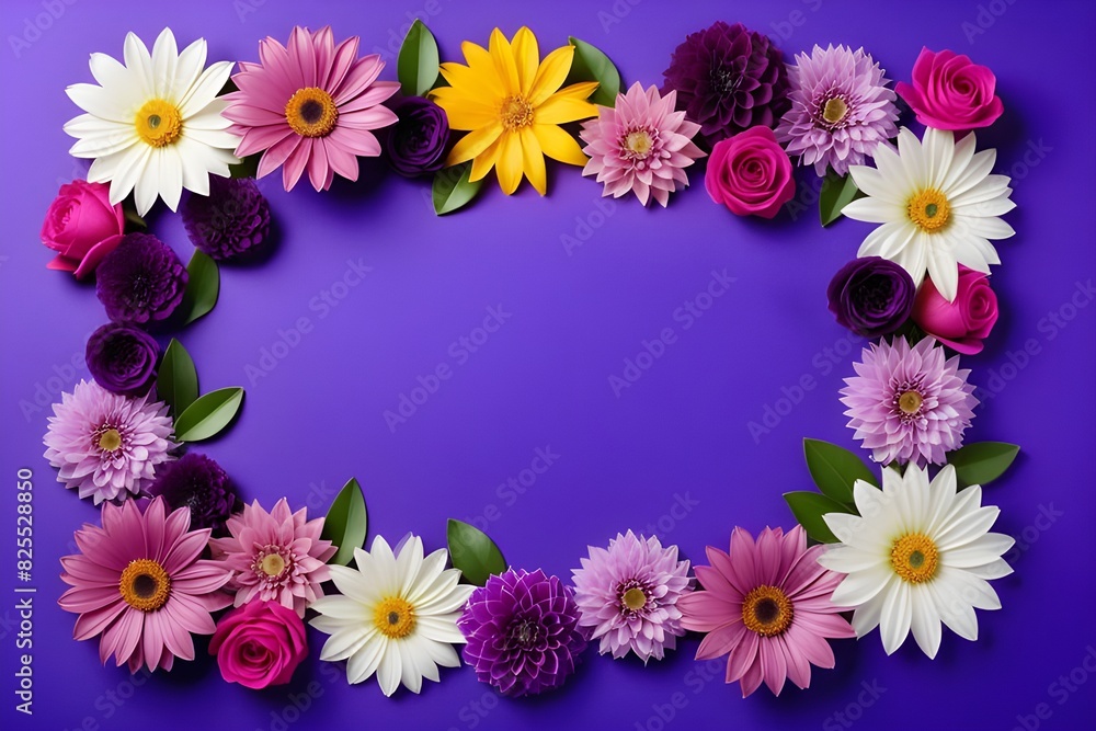 a frame made of various flowers a frame made of various flowers