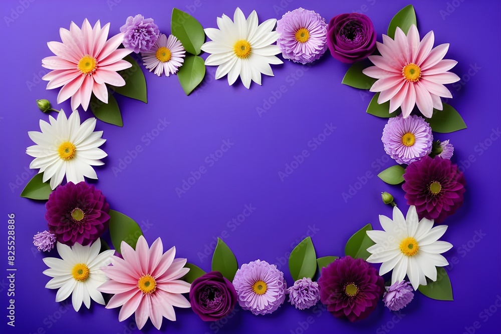 a frame made of various flowers a frame made of various flowers