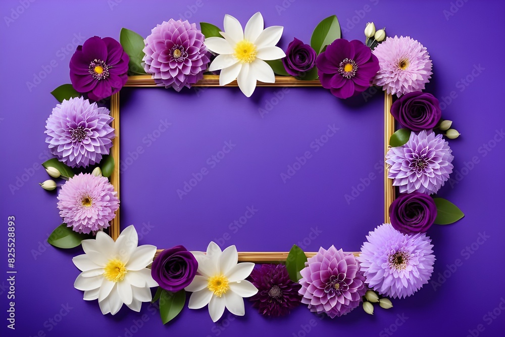 a frame made of various flowers a frame made of various flowers
