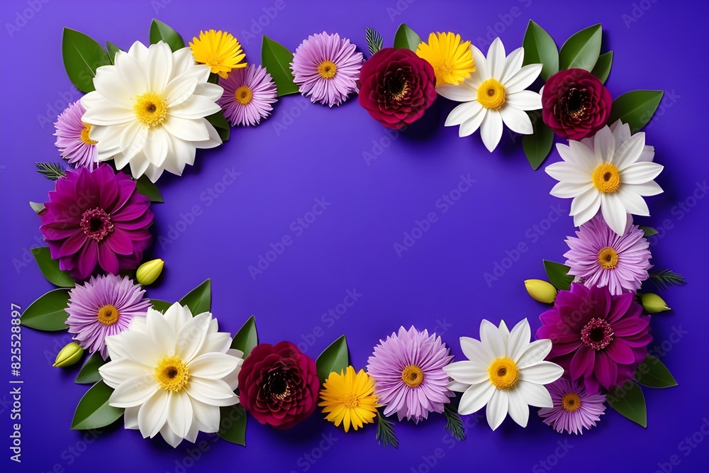 a frame made of various flowers a frame made of various flowers