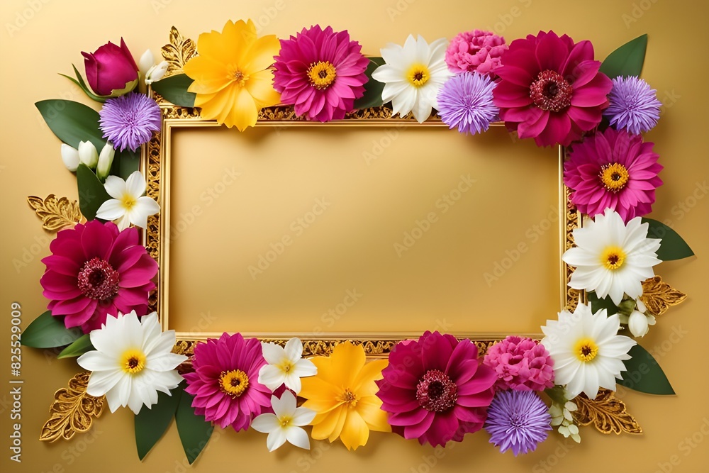a frame made of various flowers a frame made of various flowers