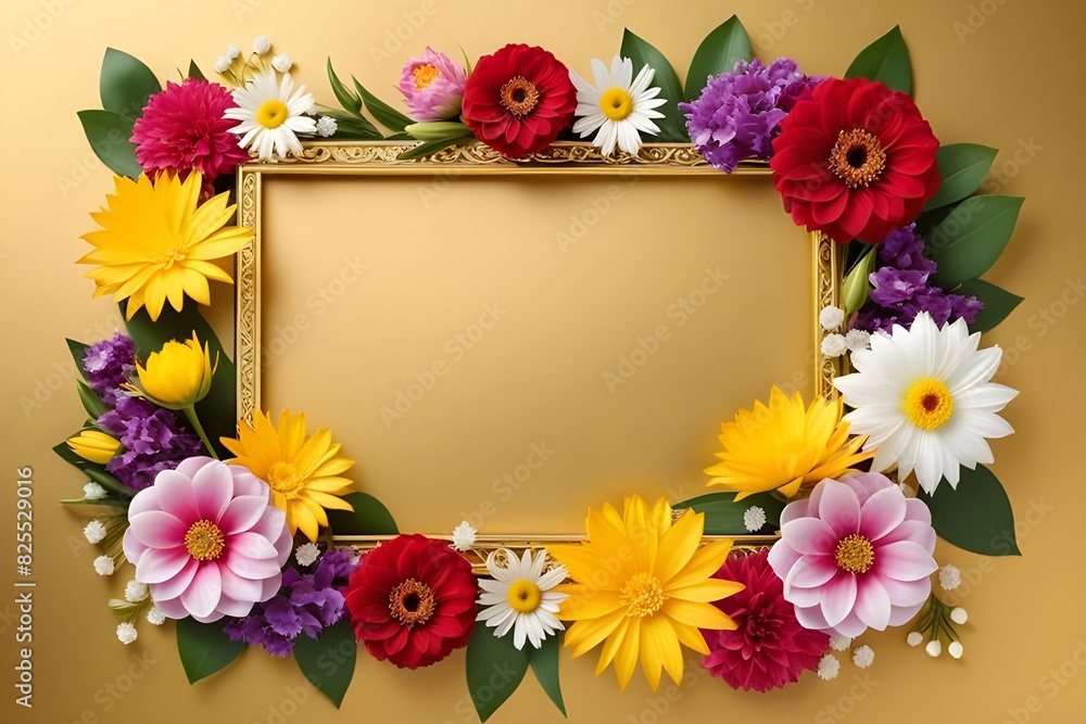 a frame made of various flowers a frame made of various flowers