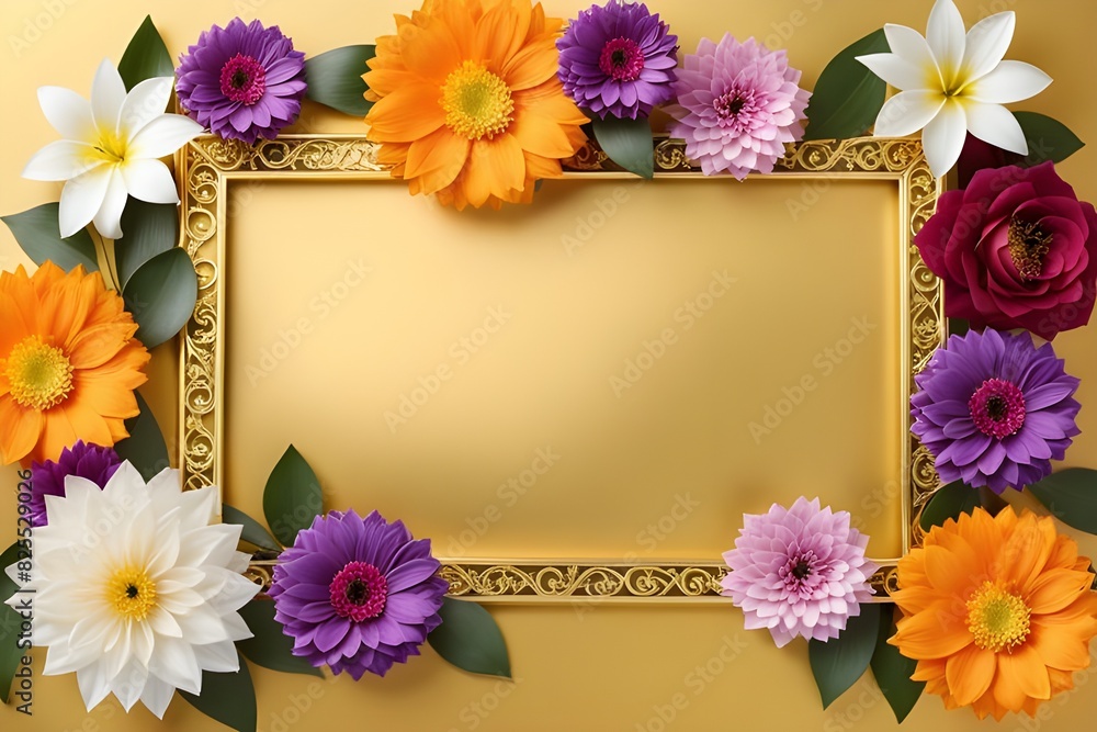 a frame made of various flowers a frame made of various flowers