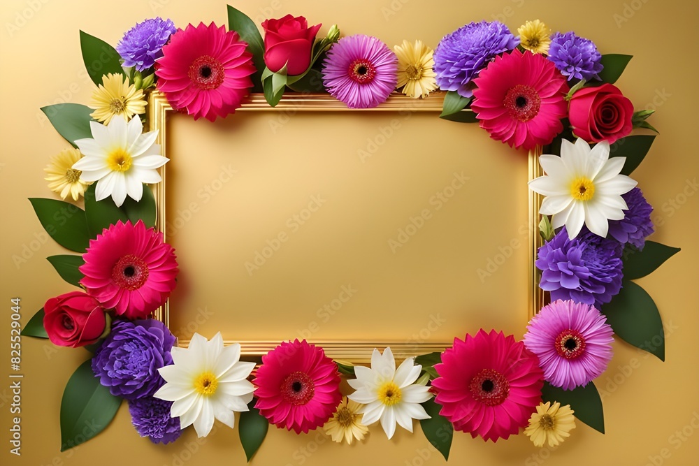 a frame made of various flowers a frame made of various flowers