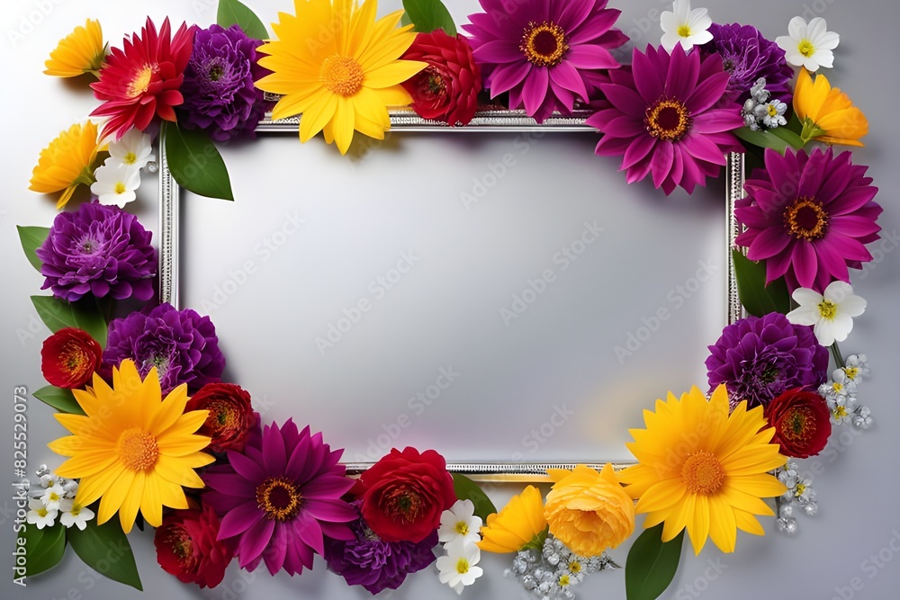 a frame made of various flowers a frame made of various flowers