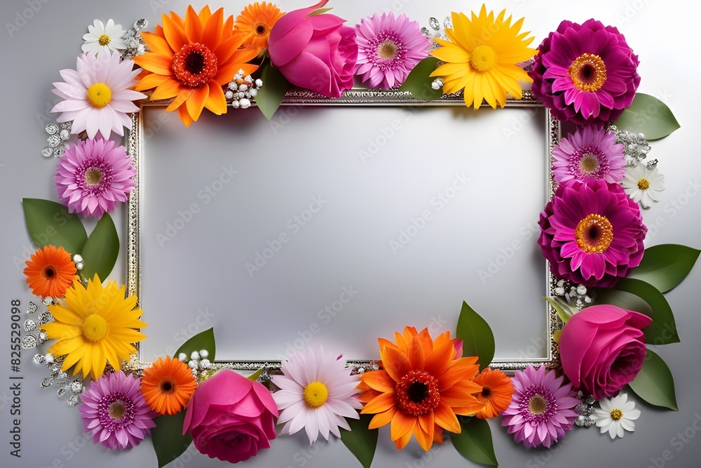 a frame made of various flowers a frame made of various flowers