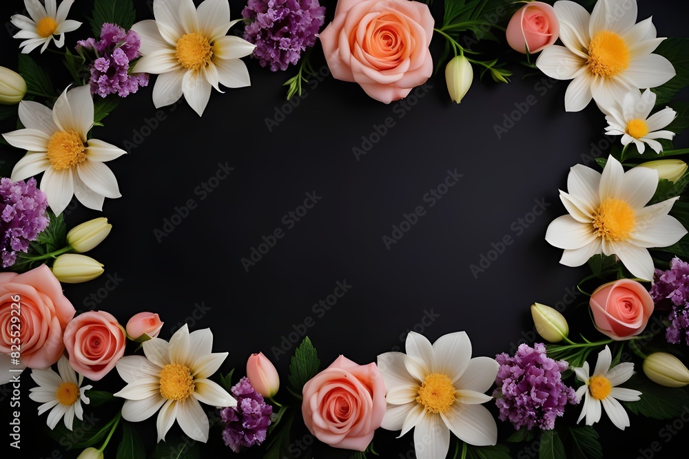 a frame made of various flowers a frame made of various flowers