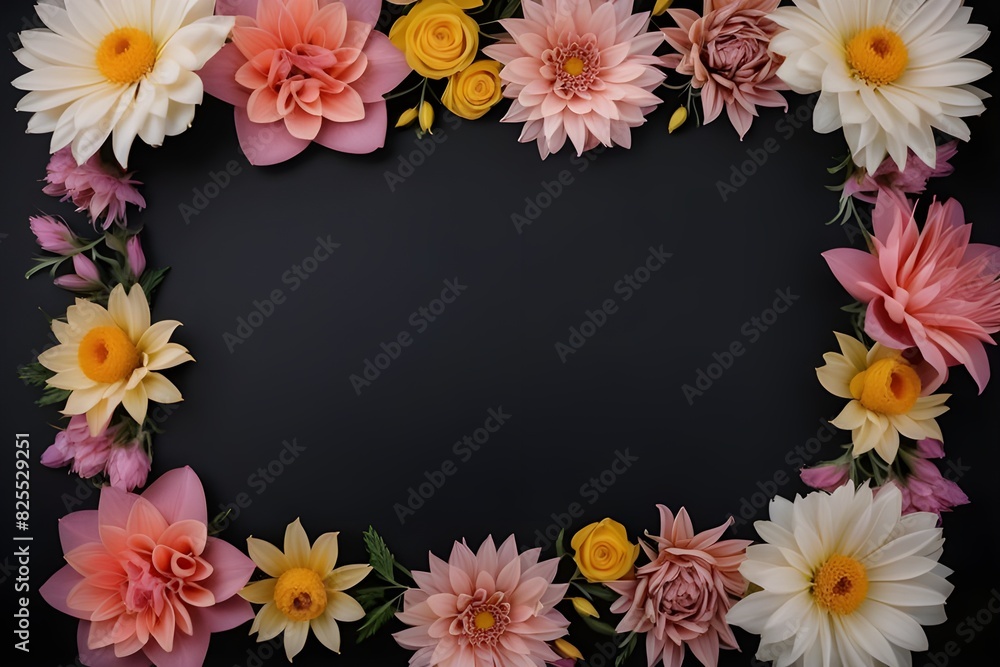 a frame made of various flowers a frame made of various flowers