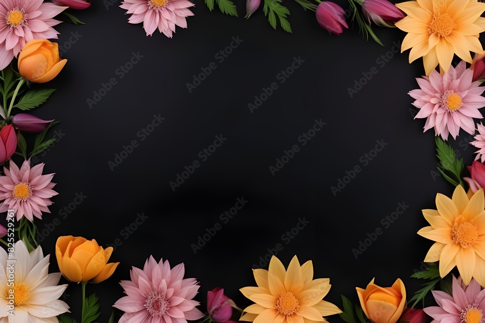 Fototapeta premium a frame made of various flowers