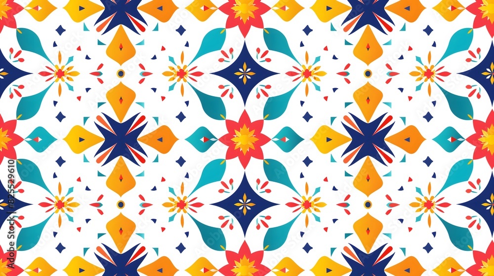Pattern Background - Bright floral motifs in red, yellow, and blue on white Pattern Background - Bright floral motifs in red, yellow, and blue on white