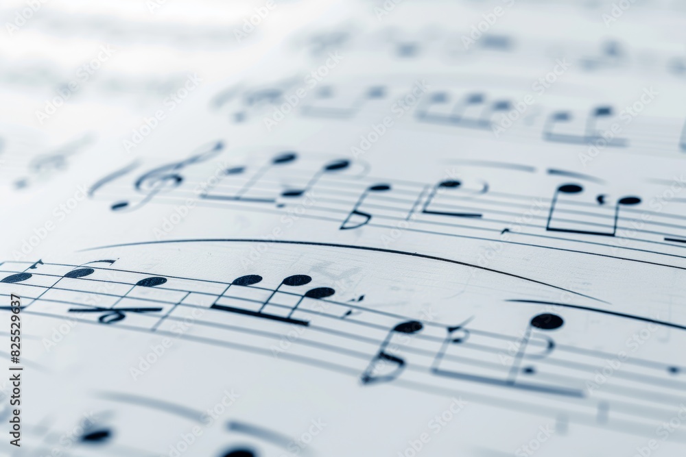 A closeup of music sheet, with white background and musical notes in focus Generative AI A closeup of music sheet, with white background and musical notes in focus Generative AI